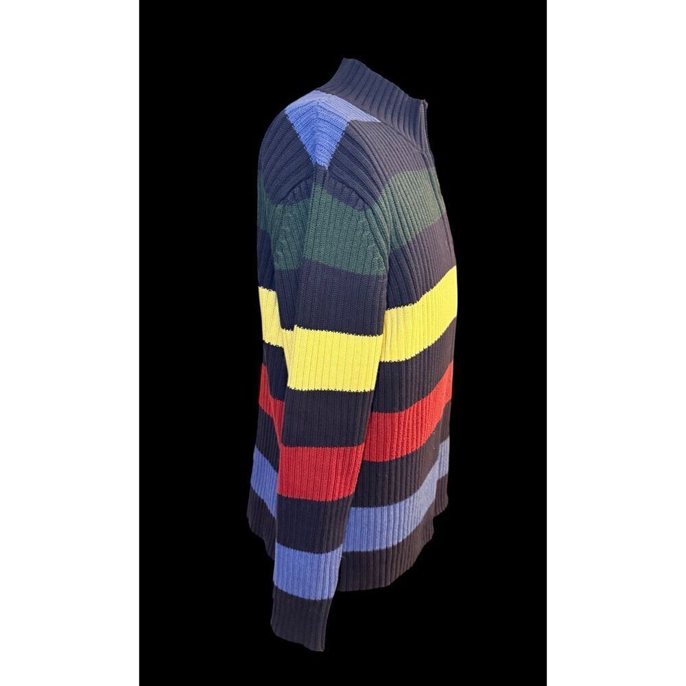 Lands End Quarter Zip Color Block Stripe Sweater Mock Neck Sz. XL Preppy - Picture 9 of 12